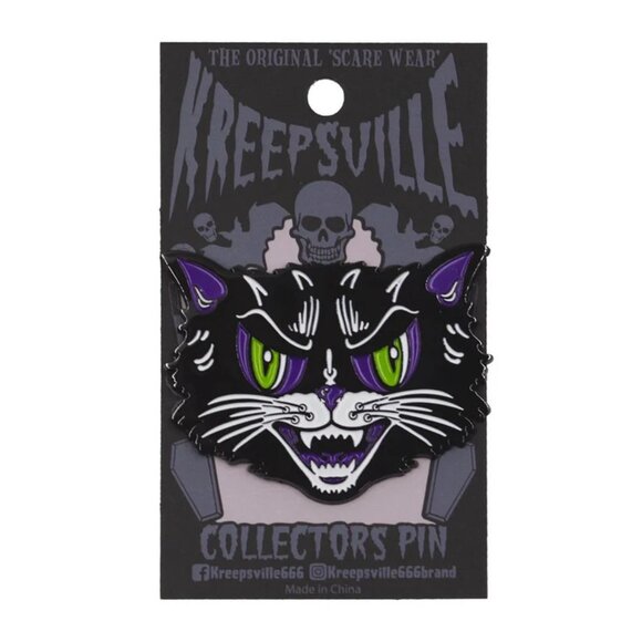 New Kattitude Retro Halloween Cat Enamel Pin Kreepsville Gothic Goth Brooch - Picture 1 of 3